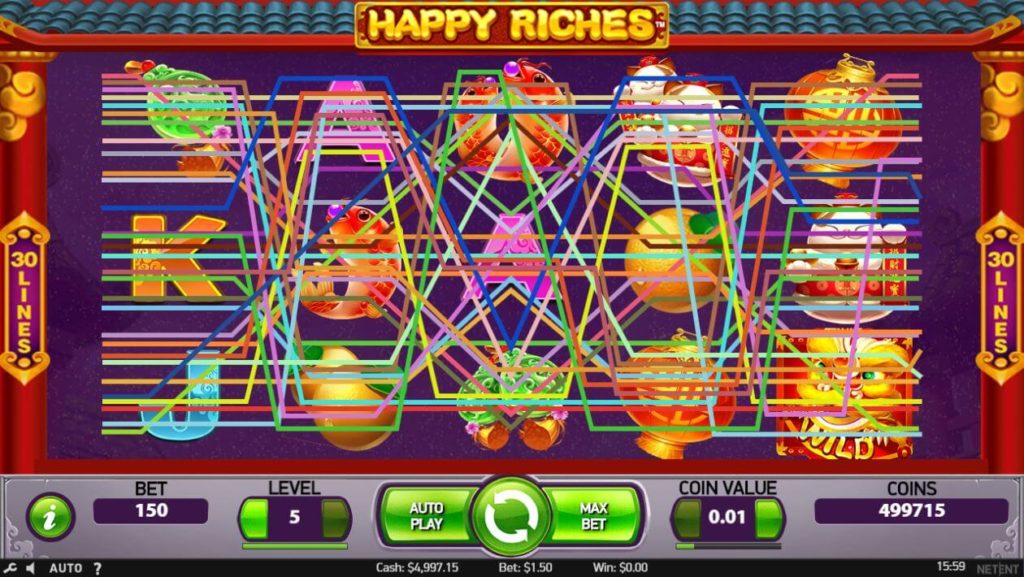 HAPPY RICHESのマックスベットボタンをクリックした時に画面の様子。