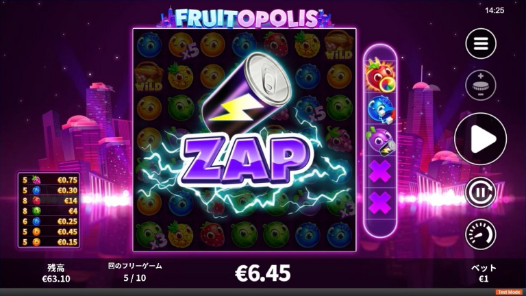 FRUITOPOLISのフリーゲーム中にZAPが発生した時の画像