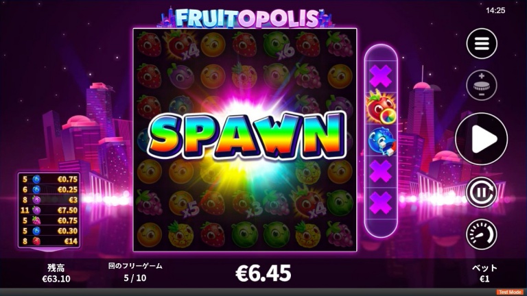 FRUITOPOLISのフリーゲーム中にSPAWNが発生した時の画像